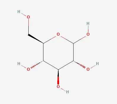 The structure of D-glucose (right) (image adapted from PubChem)